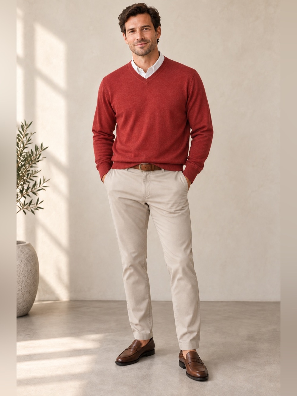 Banana Republic Silk Cashmere V-Neck Sweater Red Large